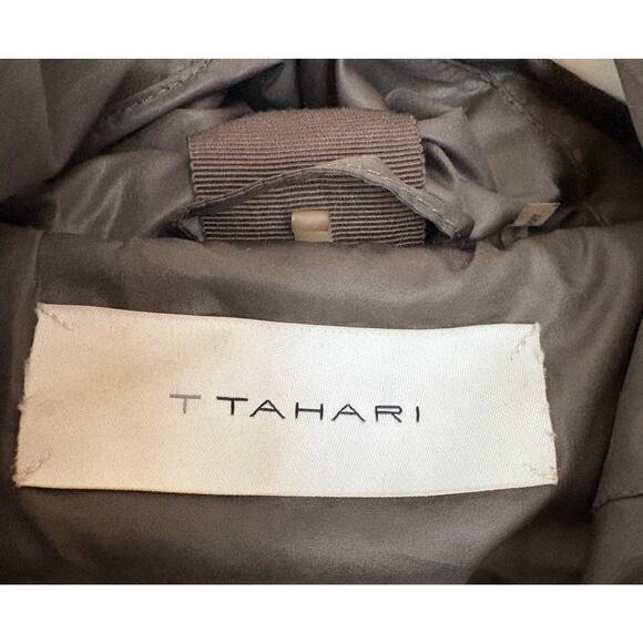 Tahari Coat Womens S Duck Down Long Zip Front Chocolate Brown Puffer Hooded - Picture 3 of 6